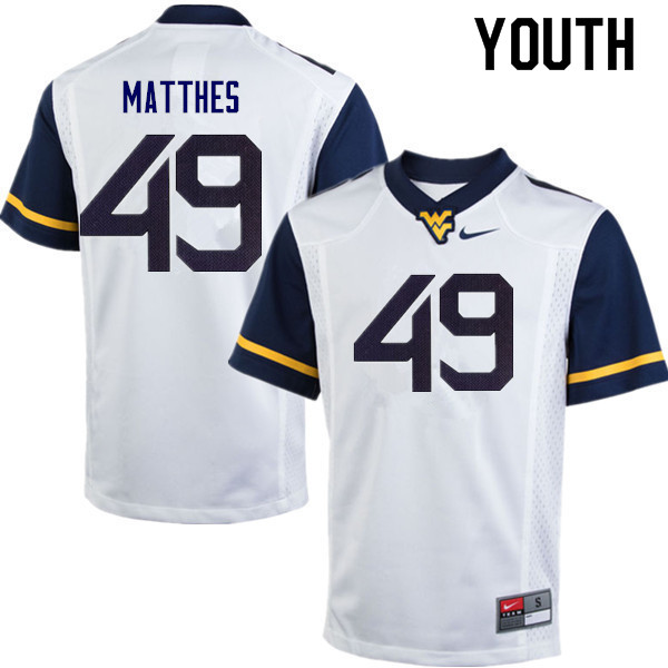 Youth #49 Evan Matthes West Virginia Mountaineers College Football Jerseys Sale-White